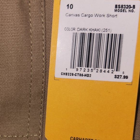 Nwt carhartt boys dark khaki canvas cargo work shorts - Picture 2 of 4